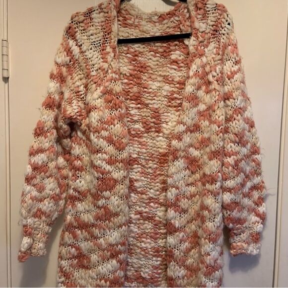 Sz XS Tularosa Revovle Chunky Knit Pink & Cream Wool Oversized Sweater Cardigan - Picture 3 of 11